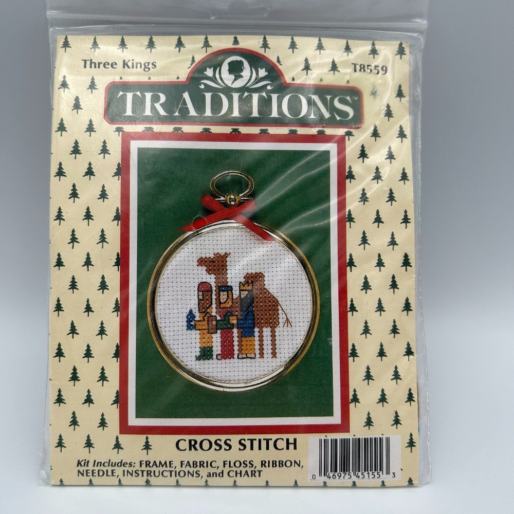 Traditions Cross Stitch T8559 Christmas Three Kings w/ Frame & Ribbon Taiwan